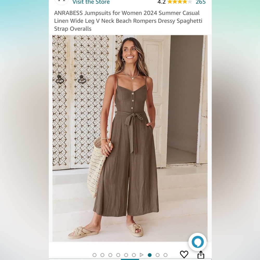 Anrabess wide leg jumpsuit in coffee size small with spaghetti strap